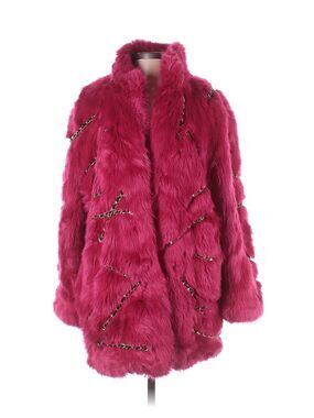 2018 MOSCHINO x H&M Hot Pink Faux Fur Coat With Chain - S